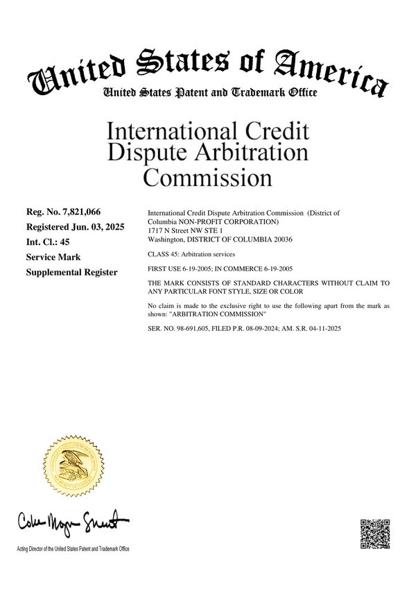 USPTO service mark registration certificate No. 7,821,066